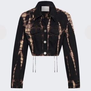 DION LEE V- WIRE CROPPED DENIM JACKET- BLACK